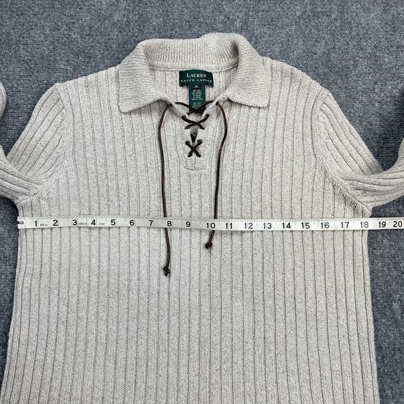 Lauren Ralph Lauren Sweater Womans M Fisherman Silk Linen Cotton Leather Tie - Picture 7 of 8